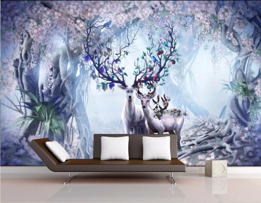 カスタム壁画3dルーム壁紙ファンタジーの森ヘラジカ家の装飾の絵3d壁の壁画の壁紙3 D Mural Wallpaper For Walls 3d Wall Murals Wallpapermural Wallpaper Aliexpress