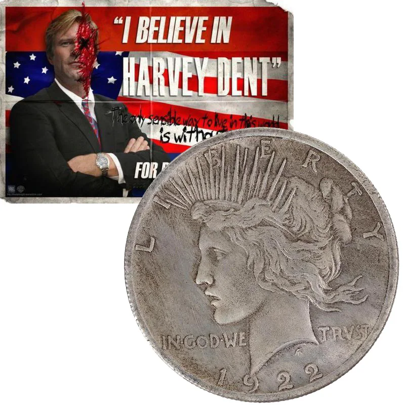 

Movie Hero Batman The Dark Knight Cosplay Accessories Harvey Dent Prop Two Face Coin(1922) Commemorative Coins