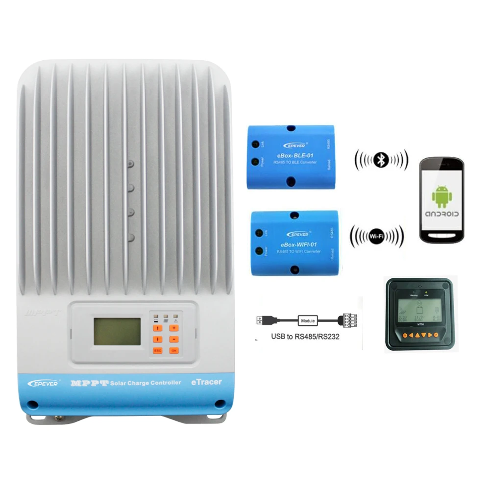 60A MPPT контроллер солнечного заряда EP eTracer ET6420BND 12В 24В 36В 48В Modbus MT50 WIFI Bluetooth