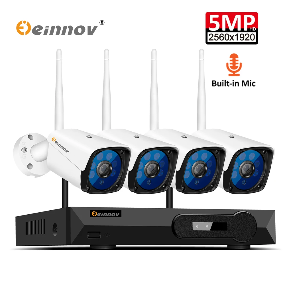 

Einnov 5MP H.265 4CH Video Surveillance Kit IP Camera Wireless Security Camera System Audio Record NVR CCTV Set Outdoor Indoor