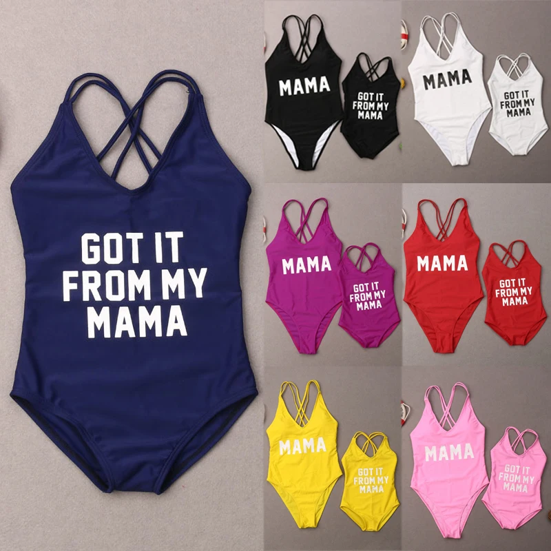 Matching Letter Mom And Kid Swimwear Sets 1PC Variations 2