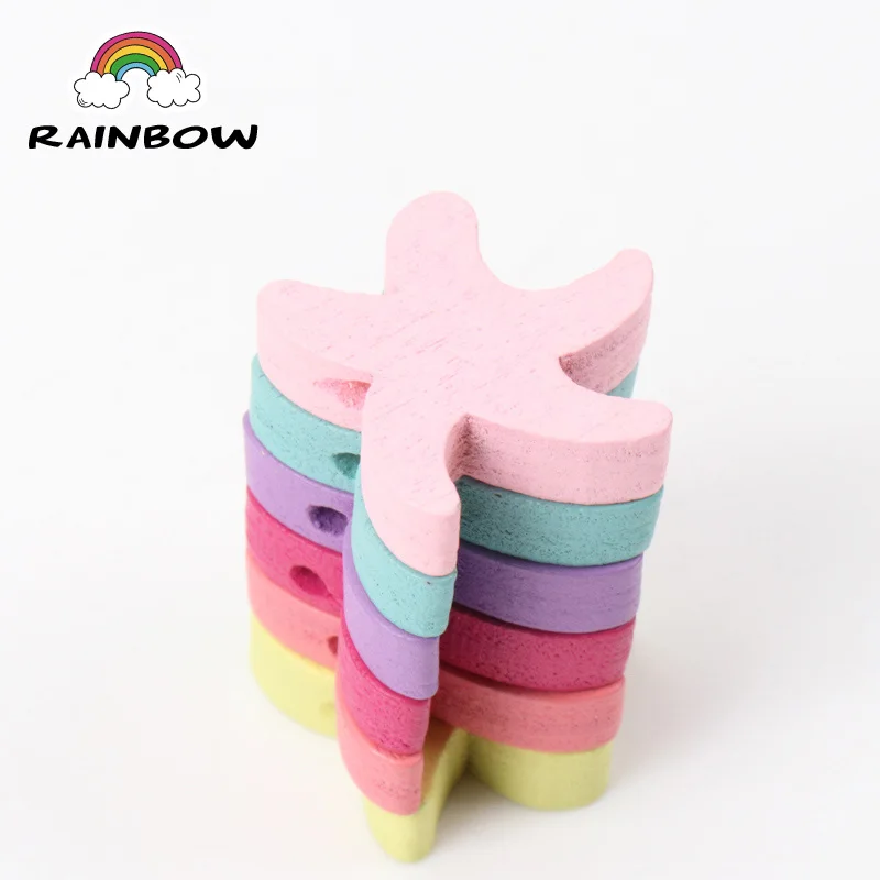 

Mixed Colors Starfish Shape Wooden Material Spacer Beads Cartoon For Jewelry Making Baby Accessories 17mm 50pcs