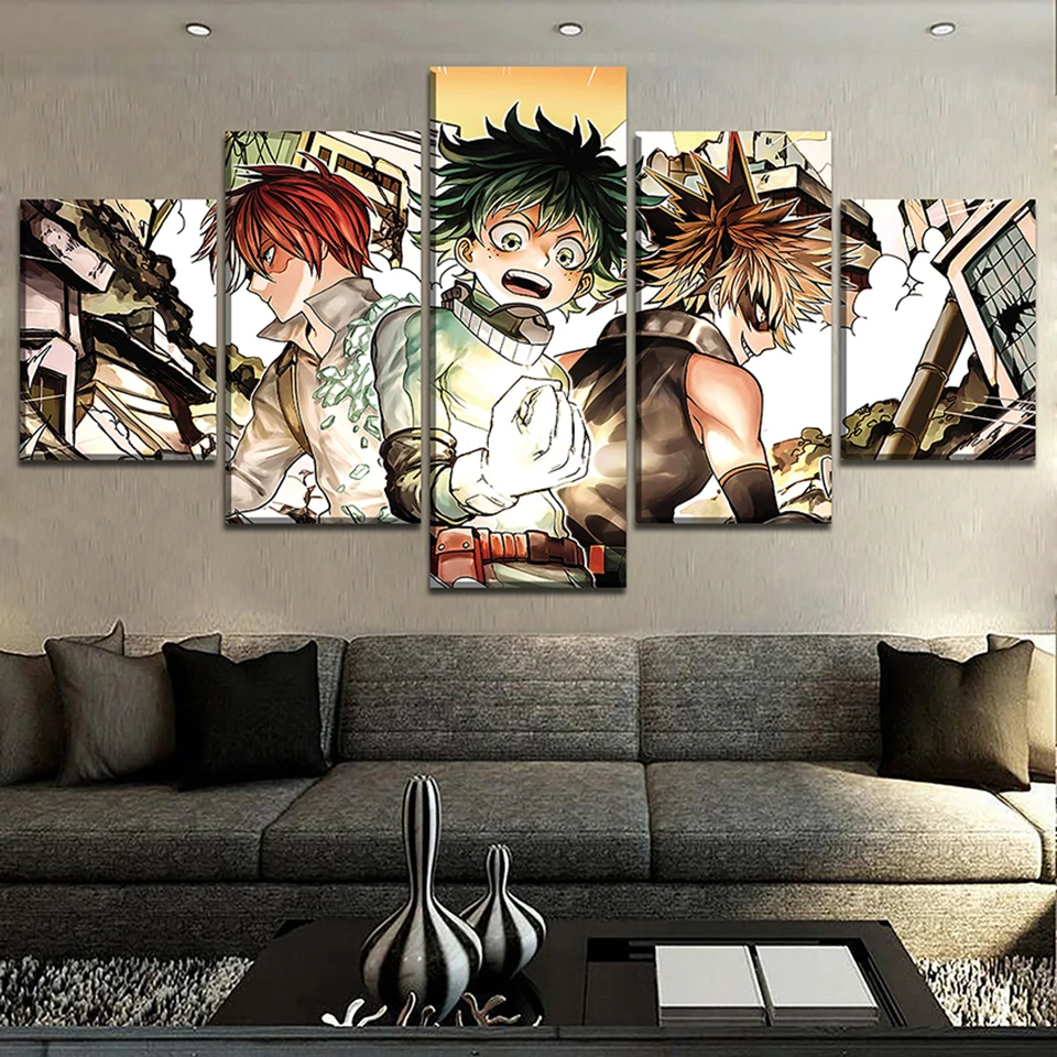 Modern Hd Home Decoration Canvas Painting 5 Pieces My Hero Academia Pictures Wall Art Prints Modular Anime Poster For Boy Room