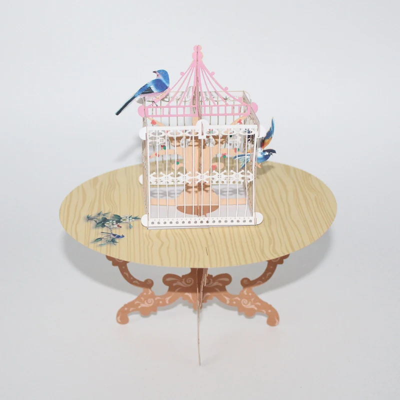 

3D Handmade Table Bird Cage Chinese Style Magpie Paper Greeting Cards PostCard Table Decor Birthday Party Festival Creative Gift