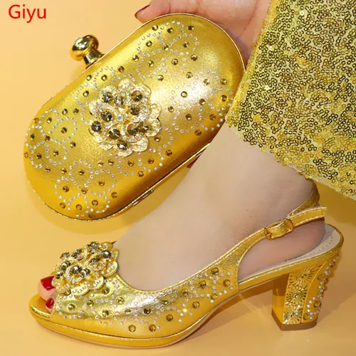 

doershow hot selling Shoes With Matching Bags Set Italy African Women's Party Shoes and Bag Sets gold Color Women shoes!!HHM1-9