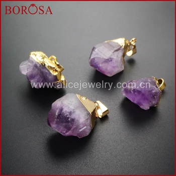 

BOROSA Gold Color Freeform Amethysts Faceted Point Pendant Bead for Women Necklace DIY Jewelry Drusy WX018