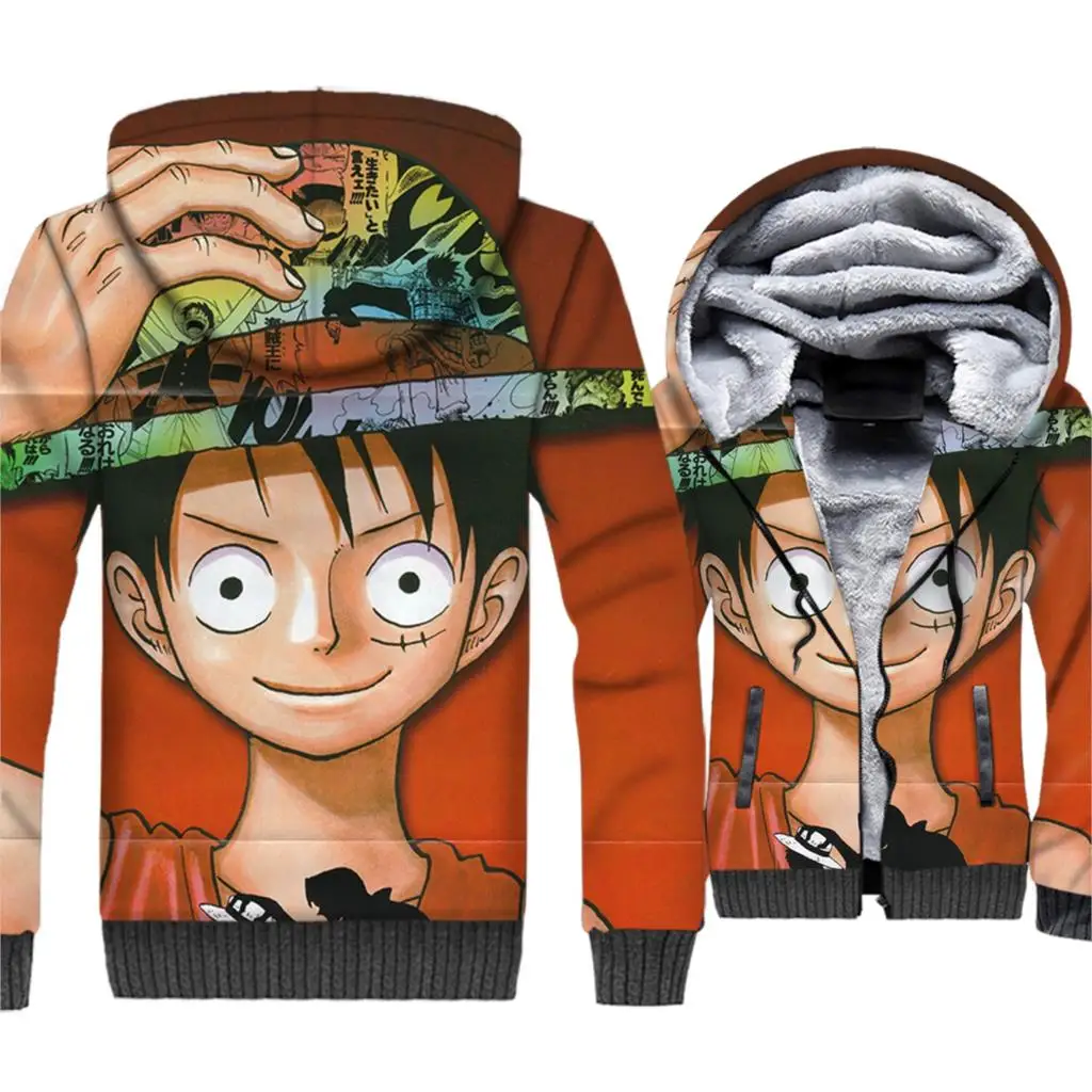 

Anime One Piece Jackets Axis Powers 3D Hoodies Men Luffy Sweatshirt New Winter Harajuku Thick Fleece Zipper The Pirate King Coat
