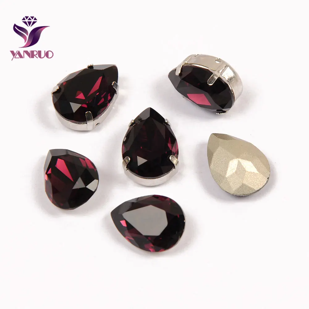 

YANRUO Teardrop Amethyst Fancy Claw Rhinestones Jewelry Diamond Bling Stones Crystals For Crafts Sewing on Clothes