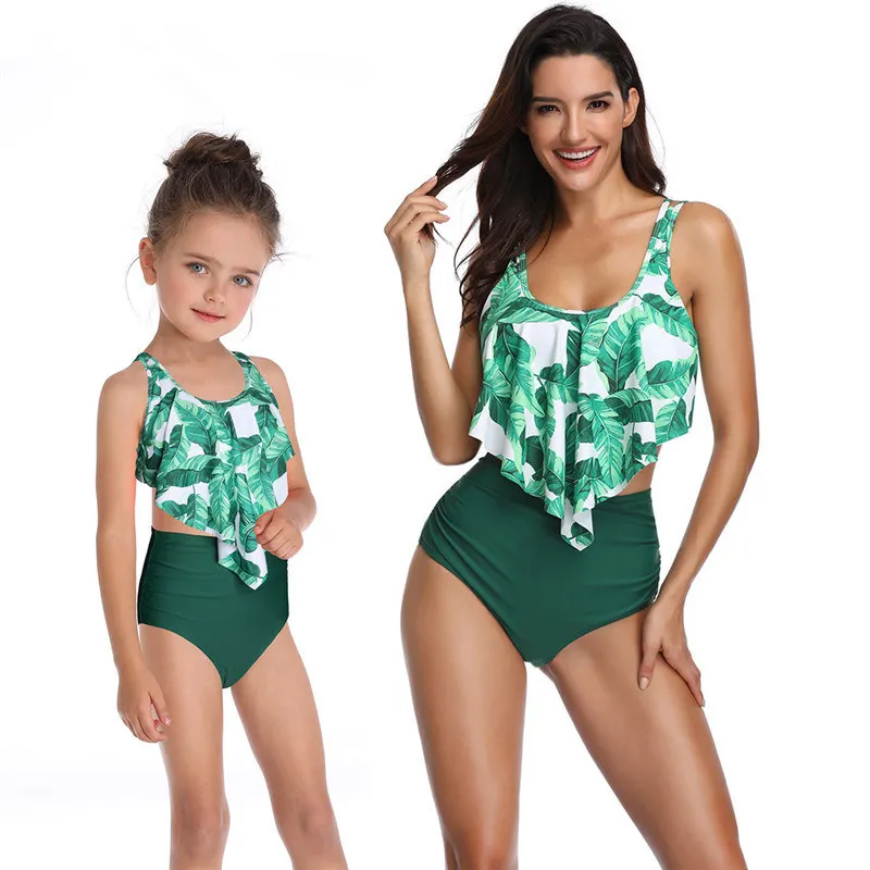 

2019 Summer Beach Fashion Mayo Family Swimwear Matching Swimsuit Big Sister Little Sister Women High Waist Bikini