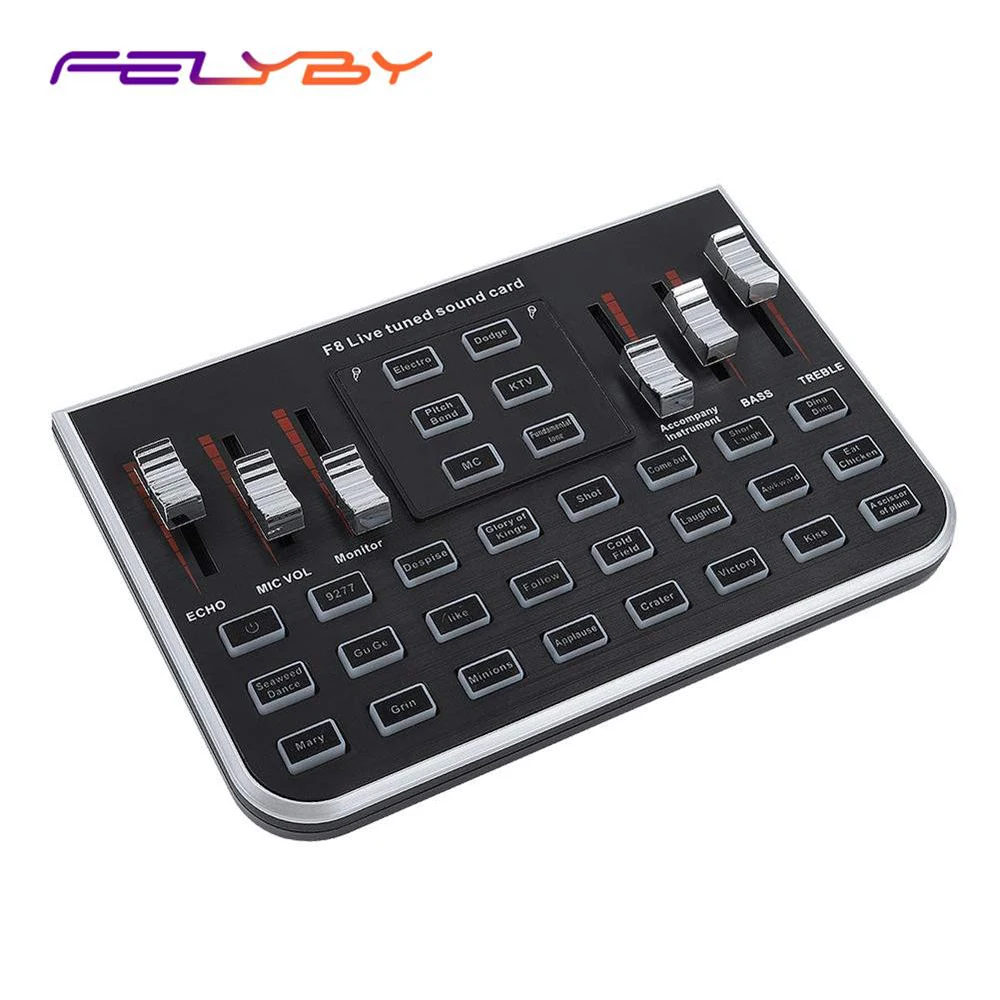 

FELYBY Live Sound Card Portable Mobile Audio Mixer Karaoke Sound Mixer Recording Sound Card for Live Broadcast K Songs Chatting