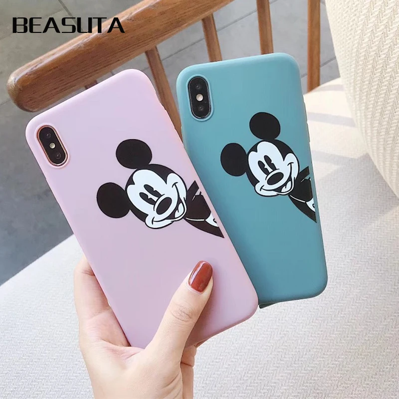 

Mickey Minnie matte Phone Case cover For iPhone XR X 8 7 Plus TPU Cartoon Soft Back Cover For iPhone 7 6s XS MAX Cute Shell