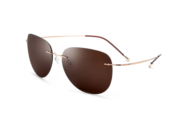Настоящие титановые ультралегкие без винта поляризованные солнцезащитные очки без оправы для мужчин и женщин модные солнцезащитные очки Oculos Gafas De Sol - Цвет линз: BR50005 Brown