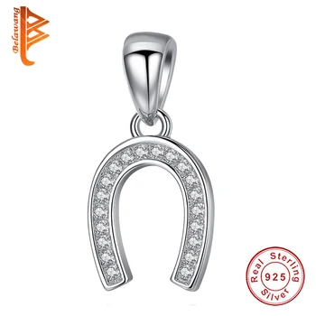 

925 Sterling Silver Sparkling Cubic Zircon Paved U Shaped Charm fit Necklace for Women Horseshoe Charm