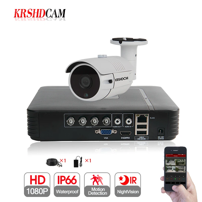

KRSHDCAM 1CH AHD KIS 1080N 5in1 DVR 1PCS 3000TVL CCTV Camera Waterproof Outdoor Security bullet Home Video Surveillance XMEYE