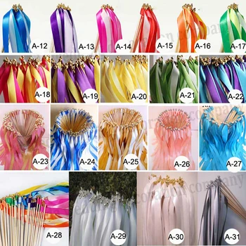 (50Pieces/Lot) Custom Colors,Custom Styles Wedding Ribbon Wands/Stick Ribbon Streamers With Bell