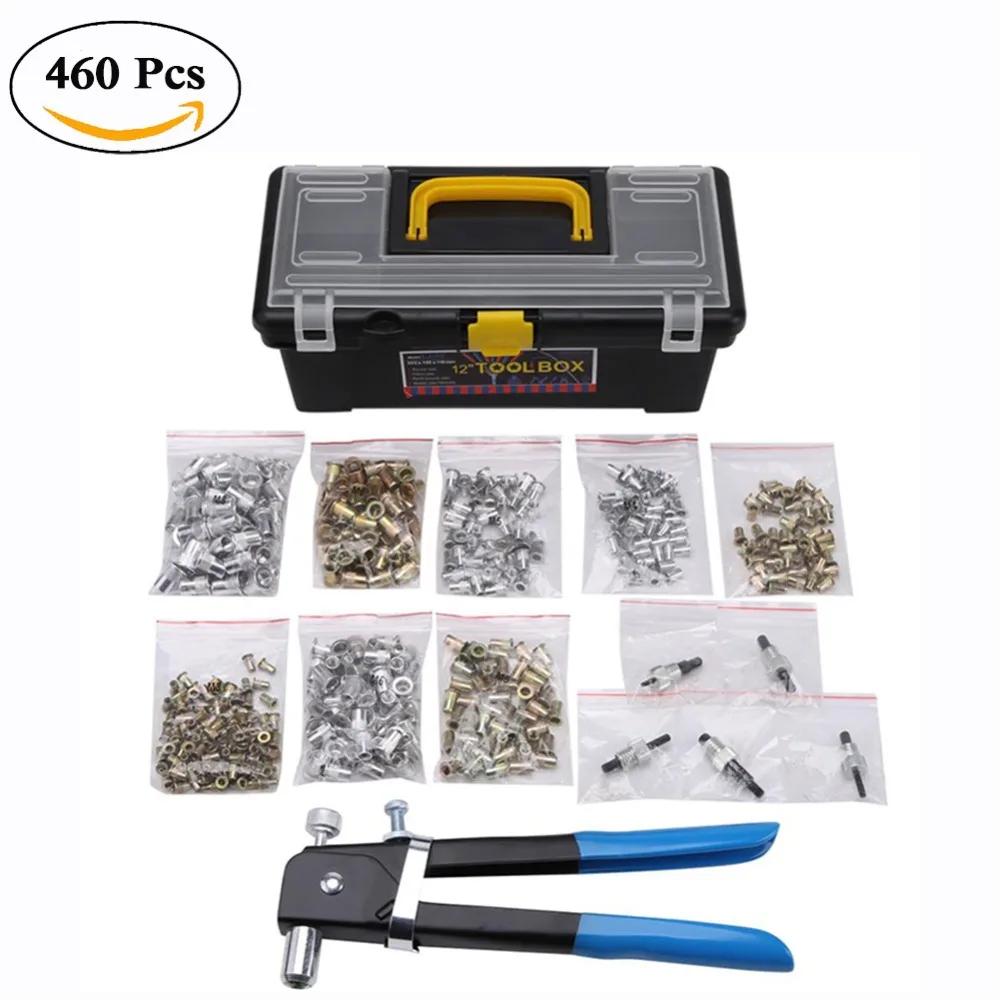 

M3 M4 M5 M6 M8 Blind Rivet Nuts Threaded Insert Hand Riveting Kit Gun Riveter Tool Set Box