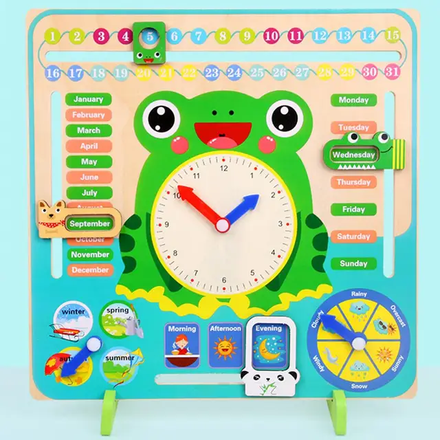 Wooden Montessori Toy  Clock Calendar Weather Season Month Cognitive Board Kids Time Cognition Preschool Educational Toy 2