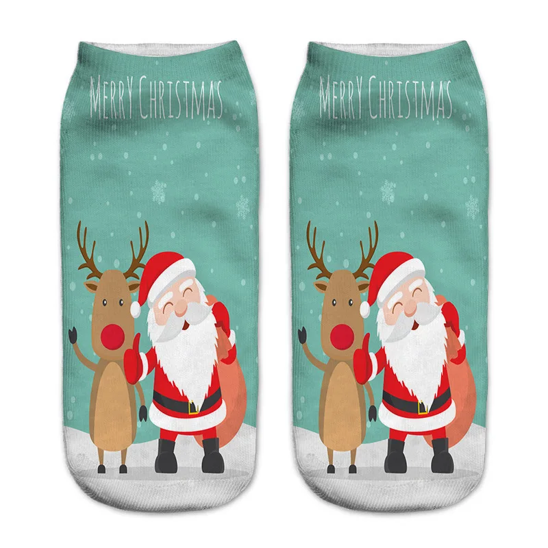 Подарок на год, женские рождественские носки с 3D принтом, дизайн, рождественские носки, Веселый Санта Клаус, снеговик, низкие носки до лодыжки - Цвет: 3