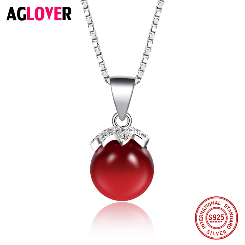 

925 Sterling Silver Necklace Women Charm Red Crystal Pendant Necklace Luxury Female Jewelry