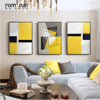 

Abstract Geometric Nordic Style Posters And Prints Wall Art Pictures For Living Room Yellow And White Large HD Canvas Painting