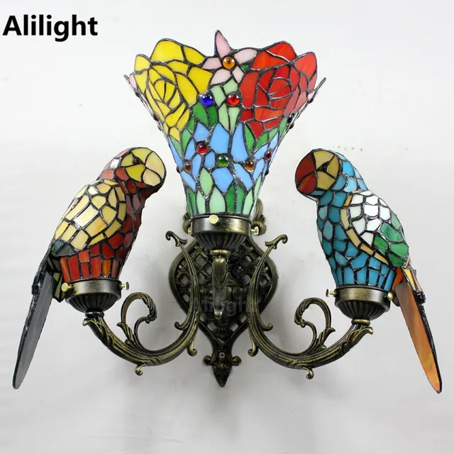 Baroque Art Decor Color Gl Parrot Wall Lamp Bedroom Bedside Baroque Art Decor Color Gl Parrot Wall Lamp Bedroom Bedside Vintage Light Tiffany Sconces Parrots