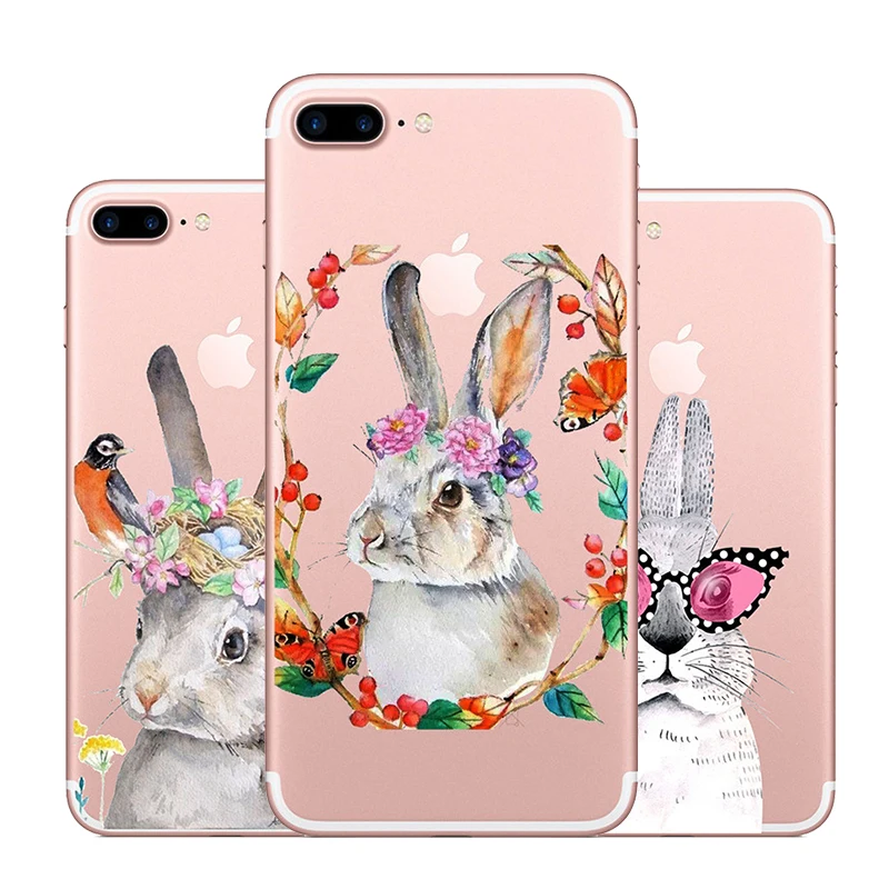 

LANCASE Phone Cases For iPhone 7 Case Cute Rabbit Bunny Pattern Cartoon Soft TPU Cover for iPhone 7 Plus 8 X 6S Coque Silicone