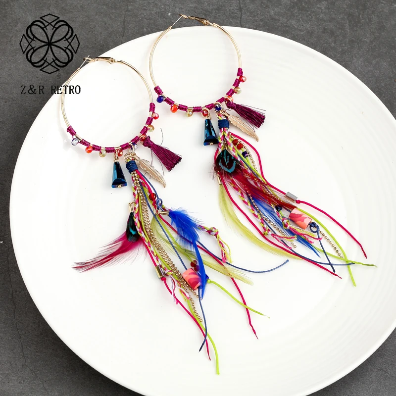 

Beautiful Feather Hoop Earrings For Women Charms Metal Hoop Earring Bohemia Earrings Christmas Gift Bohemian Bijoux HE069