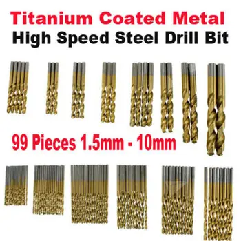 

1.5mm - 10mm 99 Pieces/set Titanium Coated HSS High Speed Steel Drill Bit Tool