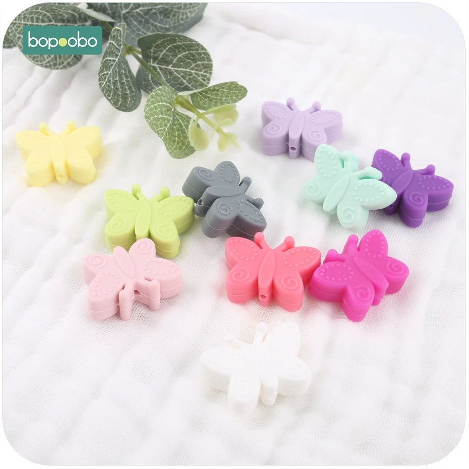 Bopobo 5 шт., силиконовые маленькие бусины-бабочки для прорезывания зубов, сделай сам, силиконовые бусины в виде цветов без бисфенола, Детские Прорезыватели