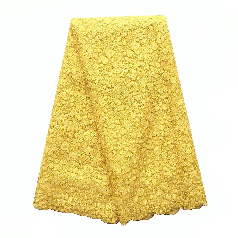 Aso Ebi нигерийские кружевные ткани высокого качества Золотая серая африканская Ткань кружево бежевый тюль французская сетка кружева с камнями - Цвет: Yellow