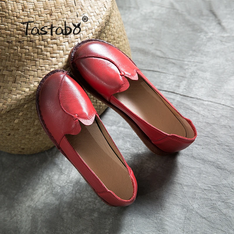 Tastabo/ г. Женская обувь из натуральной кожи обувь на плоской подошве большого размера повседневная обувь на плоской подошве красного и серого цвета S2591