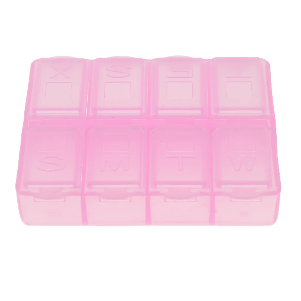 

Pink Portable Plastic Pill Organizer Once-a-Day Pill Case 8 Compartments for Travel Home Use