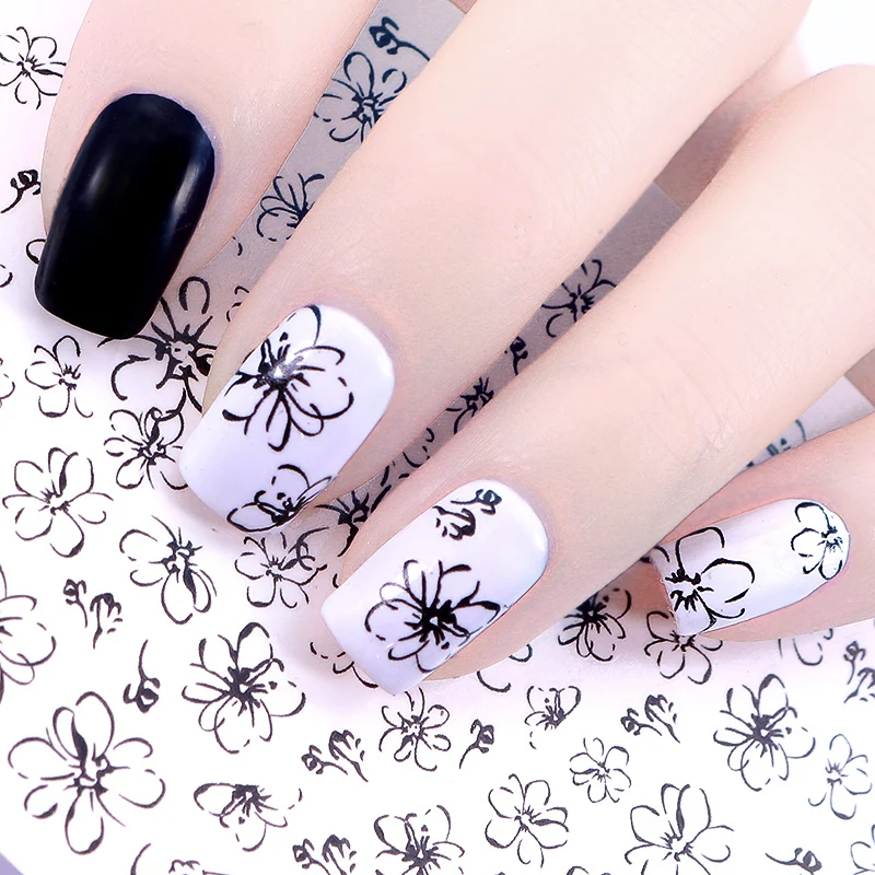 

Line Flower Water Decal Black Simple Drawing Nail Art Transfer Sticker