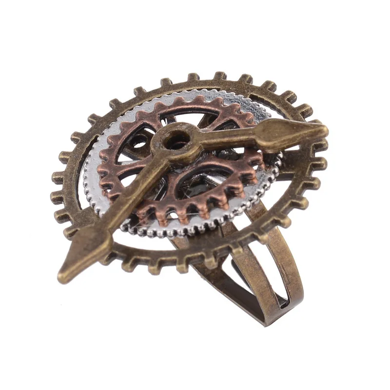 

Vintage Design Three OX Colors Combined Clock Pointer Gears Steampunk Ring for Fashion Women