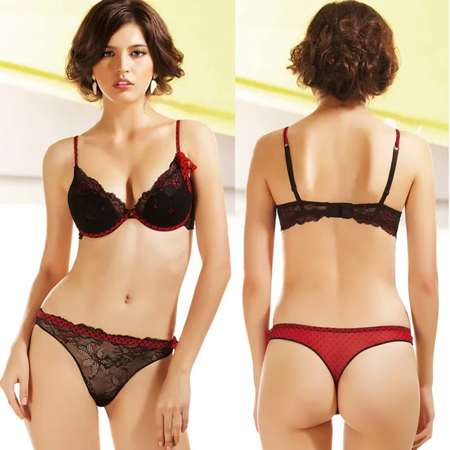 Newest Women Push Up Bra Sets Sexy Lace Panties Black And Red Seamless