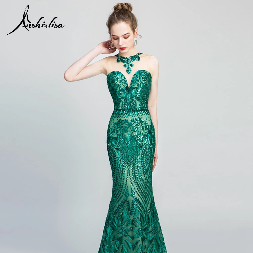 Anshirlisa женское изумрудно-зеленое вечернее платье русалки с блестками длинное блестящее роскошное торжественное праздничное платье на заказ