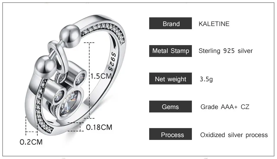 Kaletine кольцо с милым Микки из серебра 925 пробы для женщин Подвеска мышь Шарм CZ модные украшения