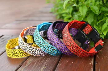 

Leopard print LED Nylon Pet Dog Cat Collar Night Safety LED Light-up Flashing Glow in the Dark Lighted Dog Collars
