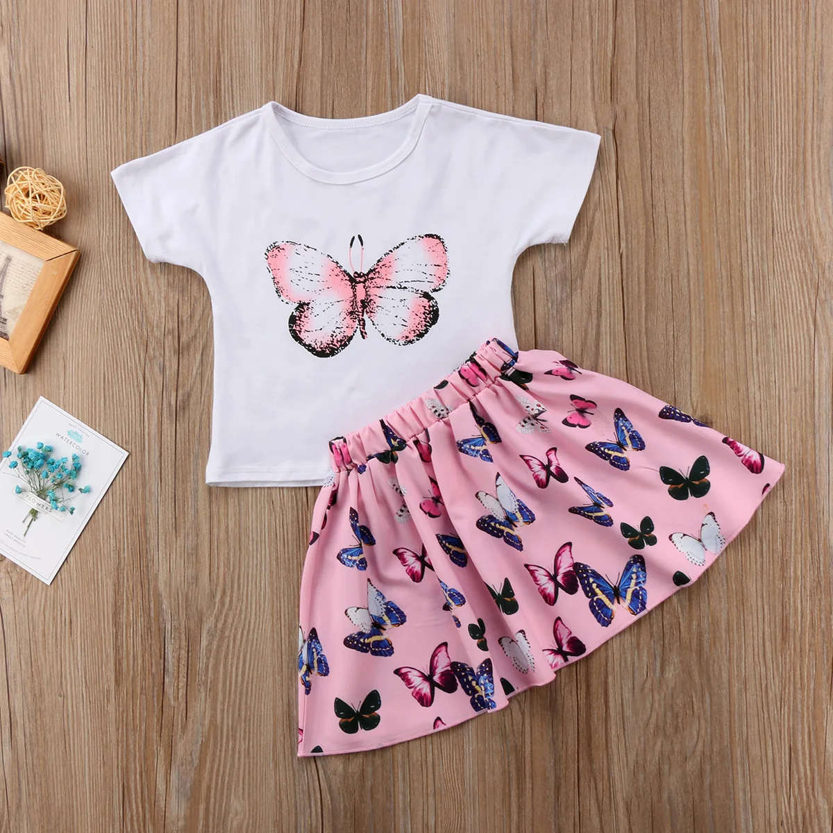 

Pudcoco Cute Butterfly Baby Girls Toddler Kids 2PCS Short Sleeve T-shirt+Skirts Fashion Clothes Set 1-6Y