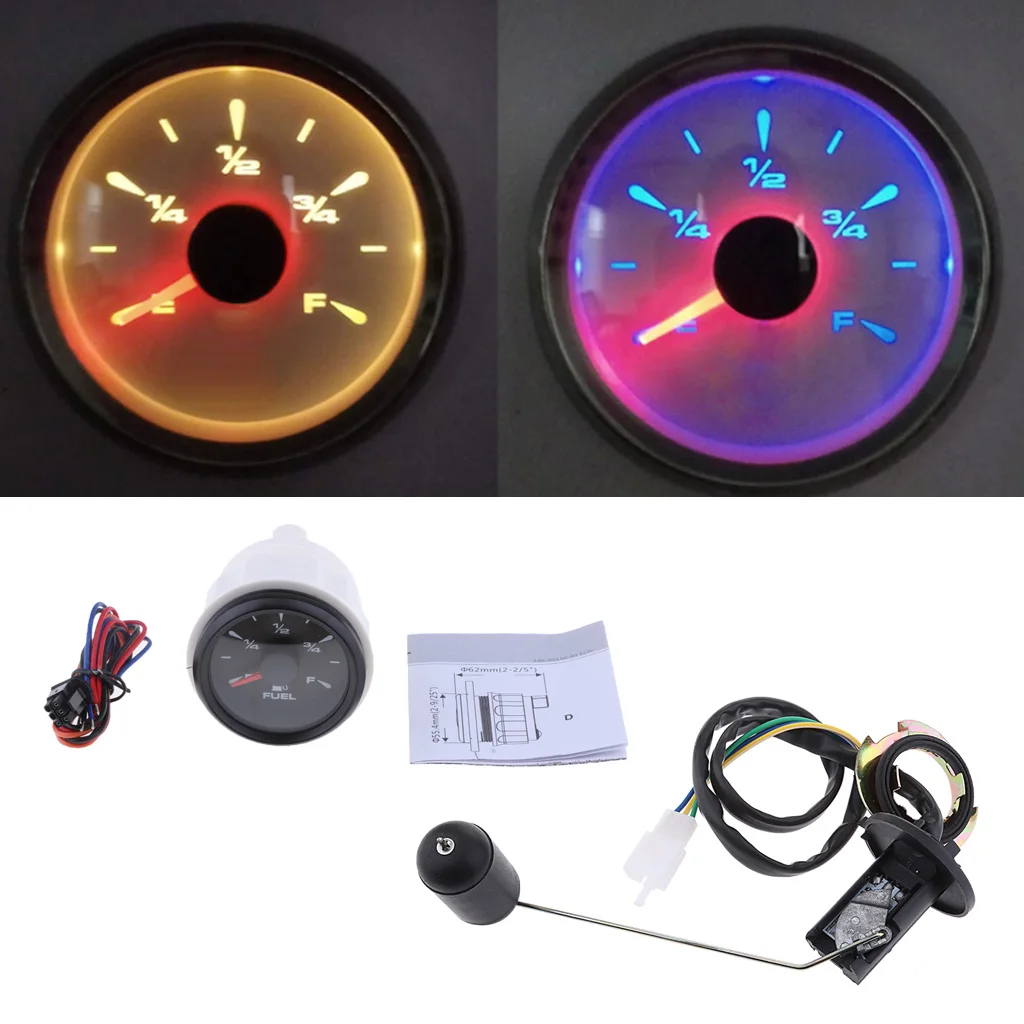  52mm Marine Boat Digital Fuel Level Meter Gauge With Fuel Sensor Kit Black