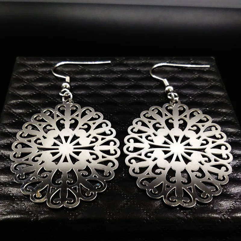 

2019 Fahsion Long Big Stainless Steel Drop Earrings Women Silver Color Bohemian Earrings Jewelry boucle d oreille boheme E612235