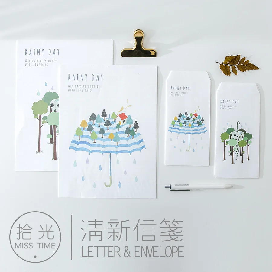 

9pcs/Set 3 envelopes + 6 writting paper Rainy Season Fresh Series Envelope For Gift Korean Stationery