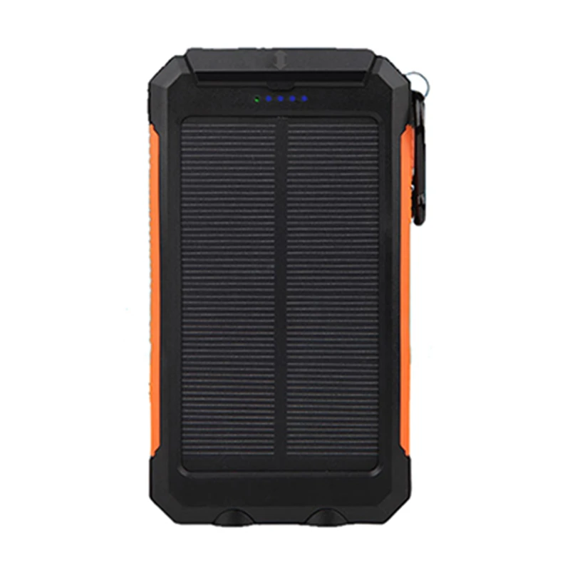 Внешний аккумулятор солнечной энергии 20000mah Водонепроницаемый двойной USB внешний аккумулятор блок питания двойной светодиодный свет мобильное зарядное устройство с компасом - Цвет: Оранжевый