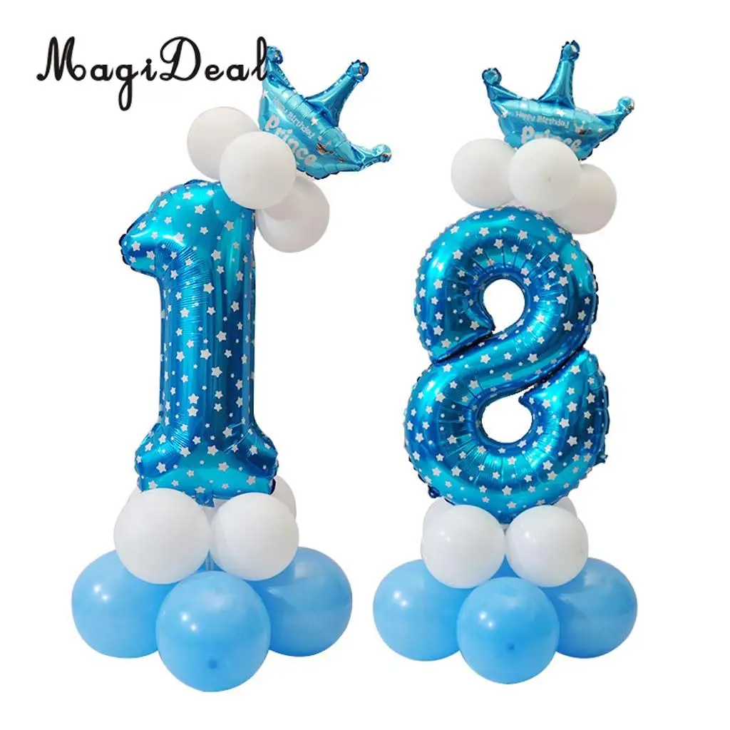 MagiDeal All Numbers 0 to 9 Prince Princess Crown Tiara Balloons Column Set Birthday Baby Shower Arch Garland Decor