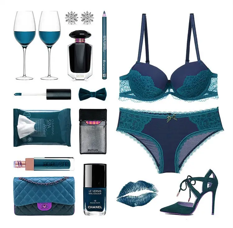 Newest Spell Color Sexy Women Bra Sets Lace Embroidery VS Bra Push Up Underwear Bras Brief Sets
