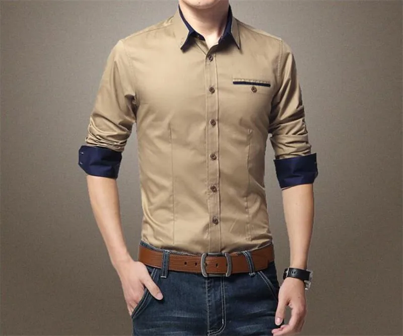 Covrlge Весенняя мода с длинным рукавом Для мужчин рубашка одноцветное Turn-dowm воротник Мужская одежда рубашки брендовая одежда Бизнес рубашка
