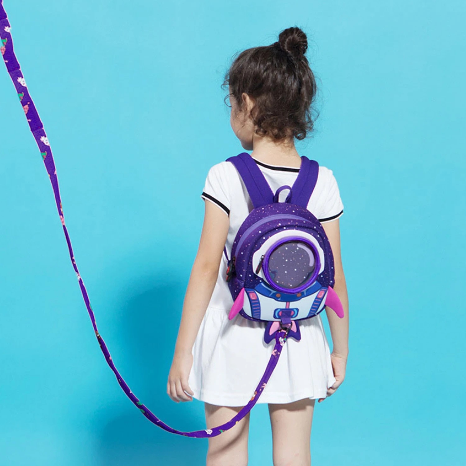 

1-3 Years Old Kids Cute 3D Cartoon Rocket Anti-Lost Backpack Toddler Safety Walking Leashes Harness Schoolbag Bag with Long Belt