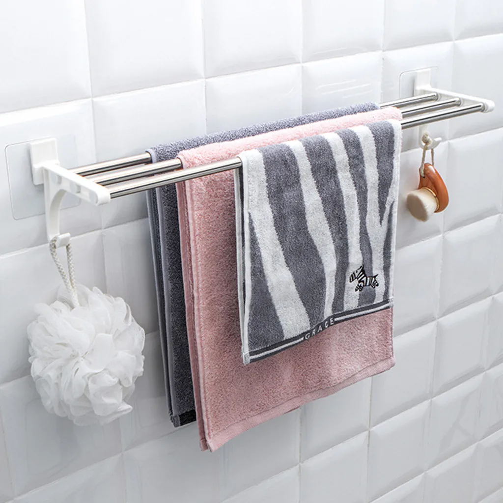 

Anti-rust Stainless Stainless Bath Rail Hanger Double Chrome Wall Mounted Bathroom Towel Rail Holder Shelf Storage Rack Bar FW3