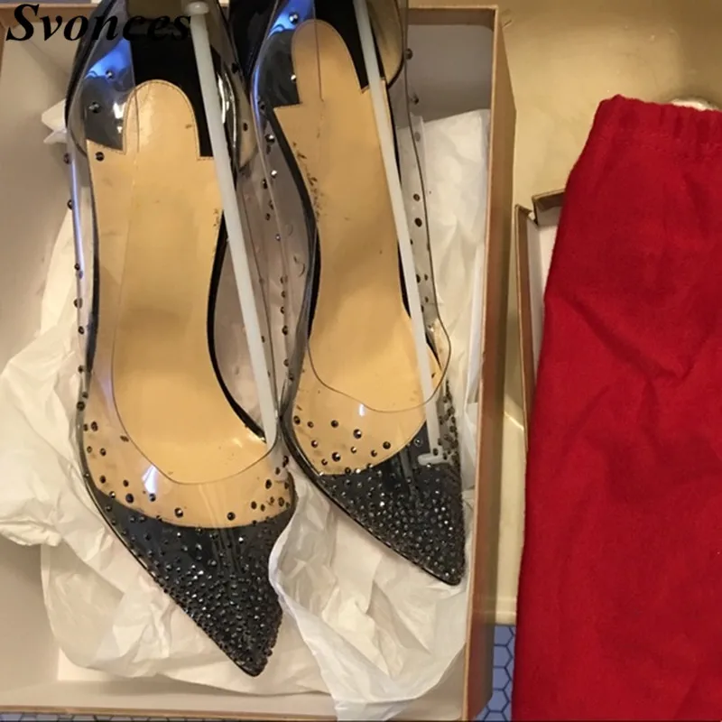 Clear PVC High Heels Wedding Crystal Pumps Shoes Woman Stiletto Transparent 8CM 10CM Dress Party Celebrity Shoes Luxury Brand