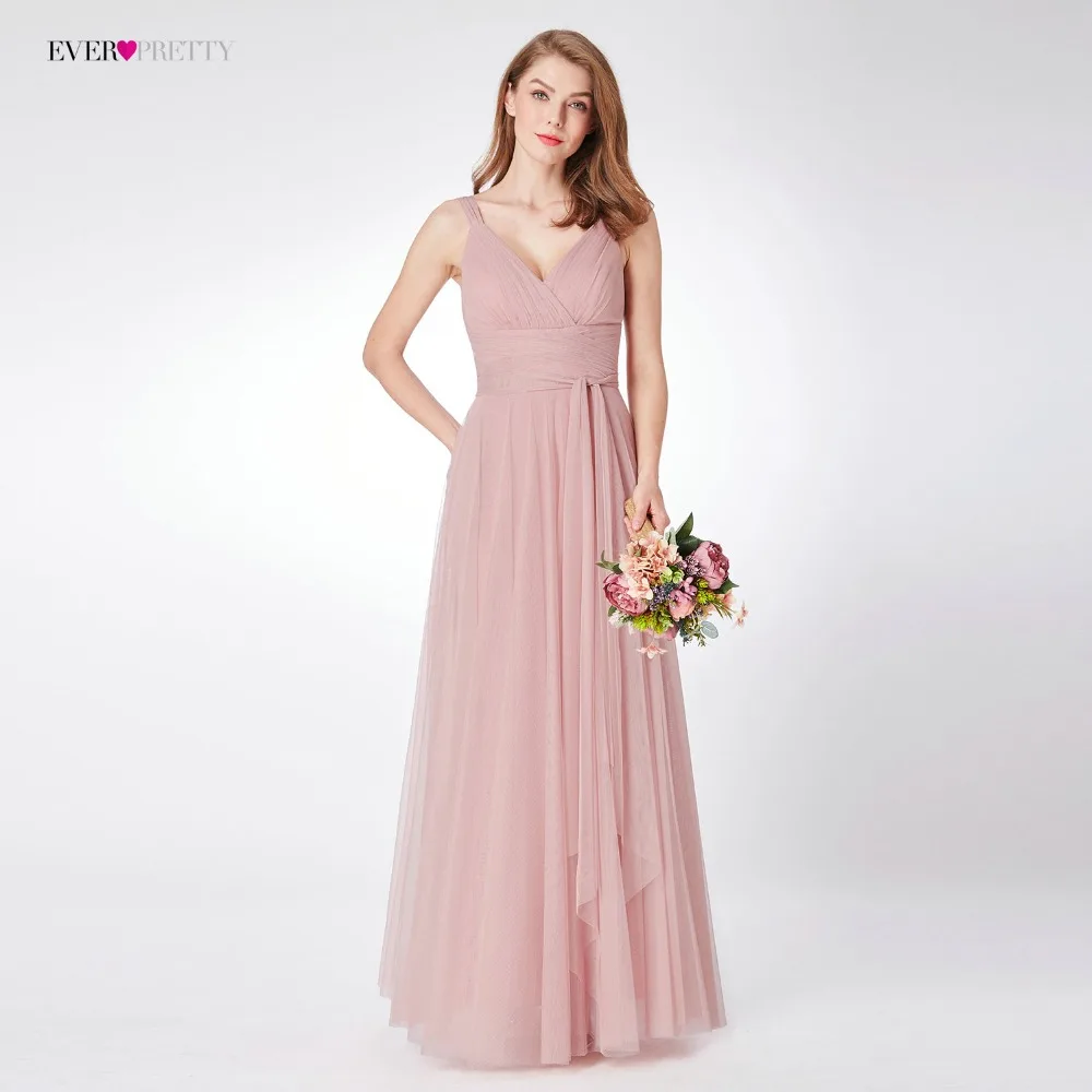 Blush Pink Bridesmaid Dresses Ever Pretty EP07303 Sweetheart A-line V-neck Sleeveless Wedding Party Dress Elegant for Women -